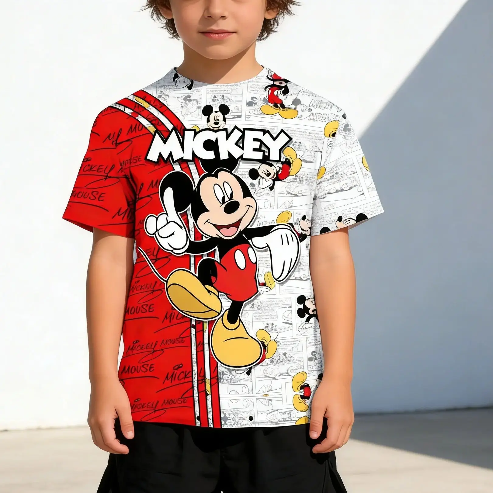 

2025 Детские футболки с 3D принтом Disney «Микки и Минни» для мальчиков и девочек, футболка в стиле родителей и детей