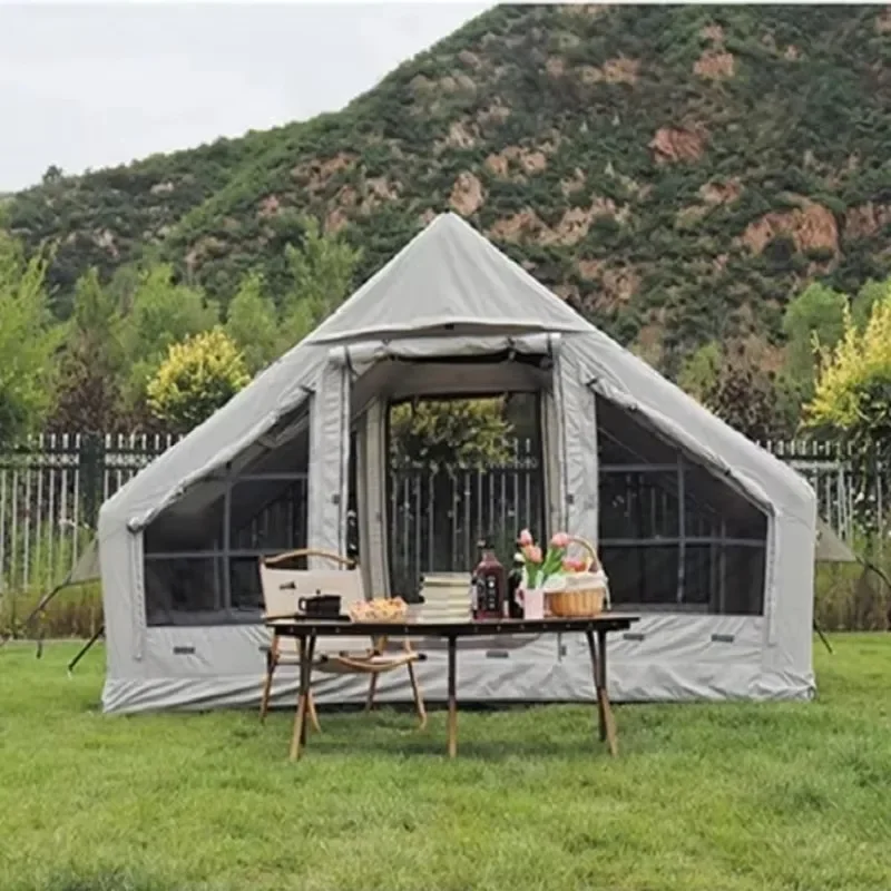 Inflatable Camping Tent 12 2 Room Grey Cotton Easy Setup Setup Waterproof UV-Resistant Durable Four-Season