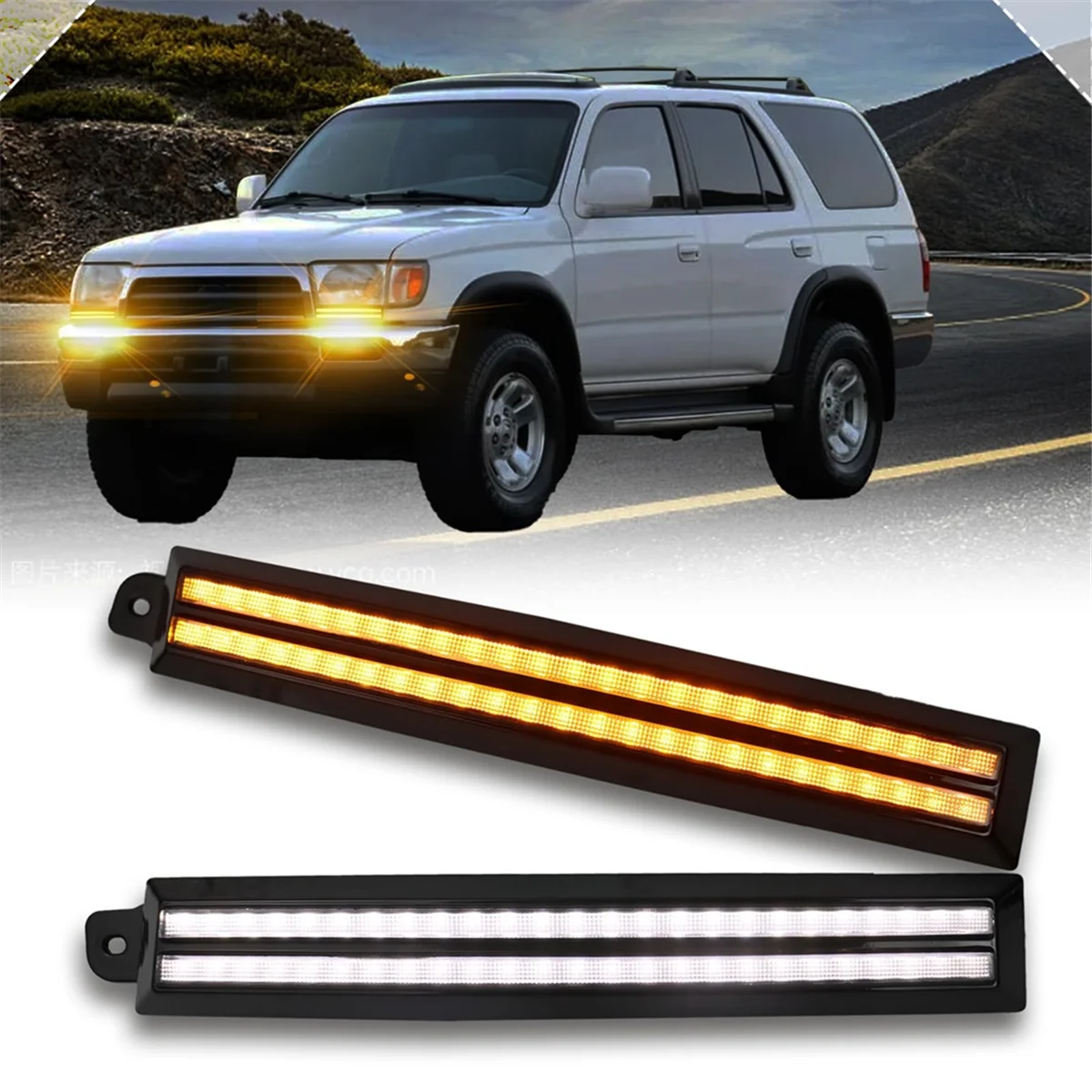 LED النهار تشغيل أضواء أضواء الضباب لتويوتا 4 عداء 1996-2002 العنبر متتابعة بدوره مصباح إشارة