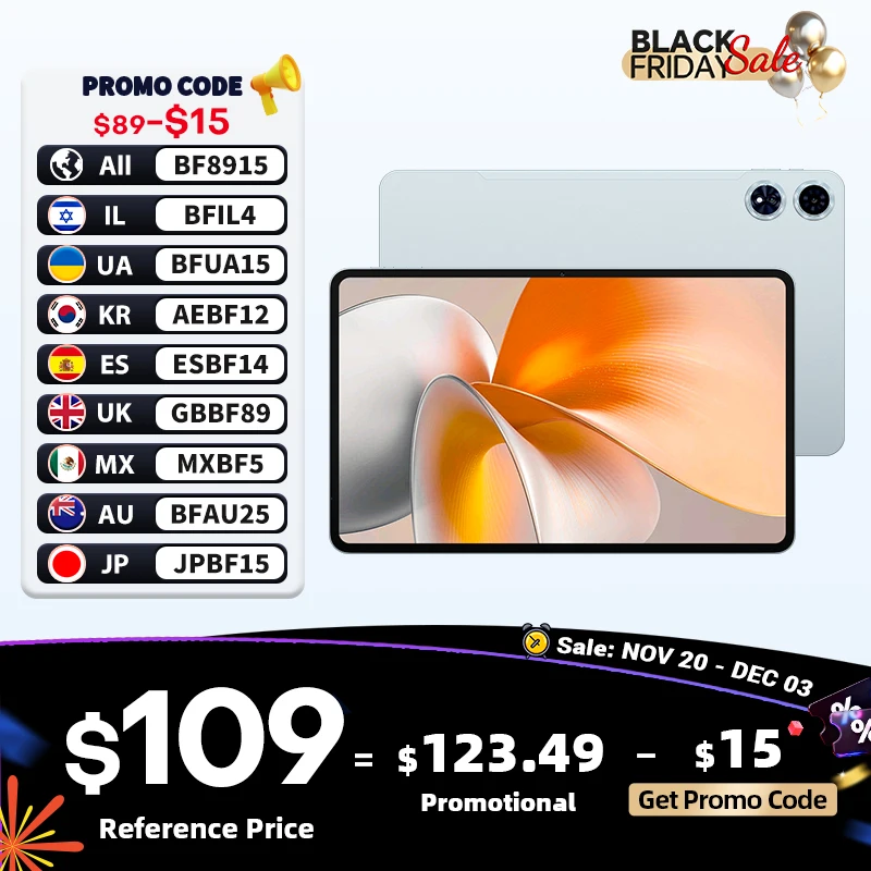 Teclast T60 Plus Display 12" 90Hz 2K Android 14 L1 MTK Helio G88 6GB+10GB Virtuale 128GB 8000mAh Batteria 4G LTE Versione globale