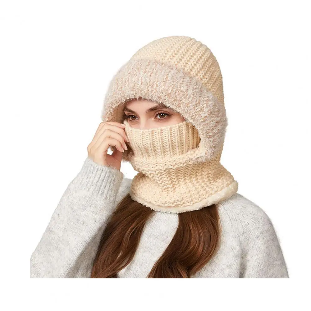 قبعة شتوية مناسبة على شكل قبعة 3 1 طقم قبعات متماسكة مع حواف قطيفة وبطانة مخملية وشاح شتوي مقاوم للرياح مبطن بالصوف واقي وجه للنساء #4