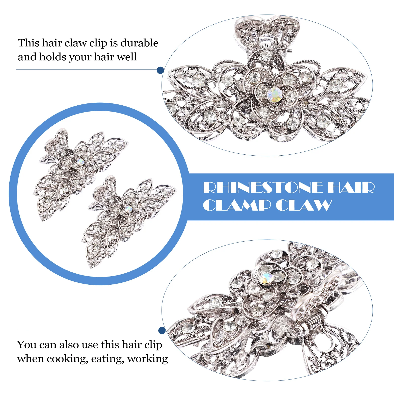 

2Pcs Rhinestone Vintage Hair Claw Clips Flower Hair Jaw Barrette for Weddings Birthdays Holiday Rhinestone Jaw Claw