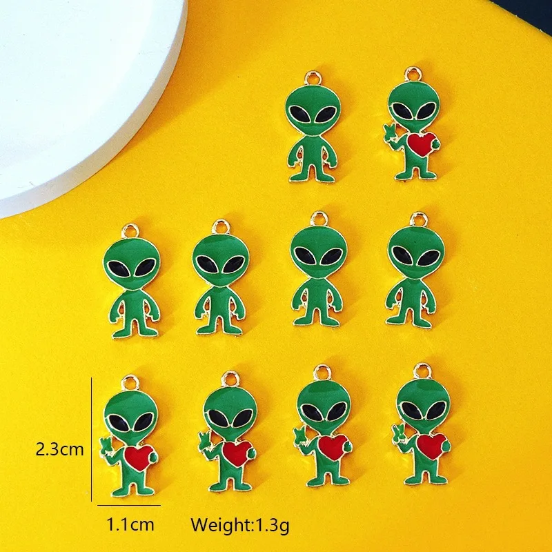 10pcs Simple Alien Alloy Drip Oil Pendant Jewelry, DIY Jewelry Making Earrings, Keychains, Jewelry Accessories