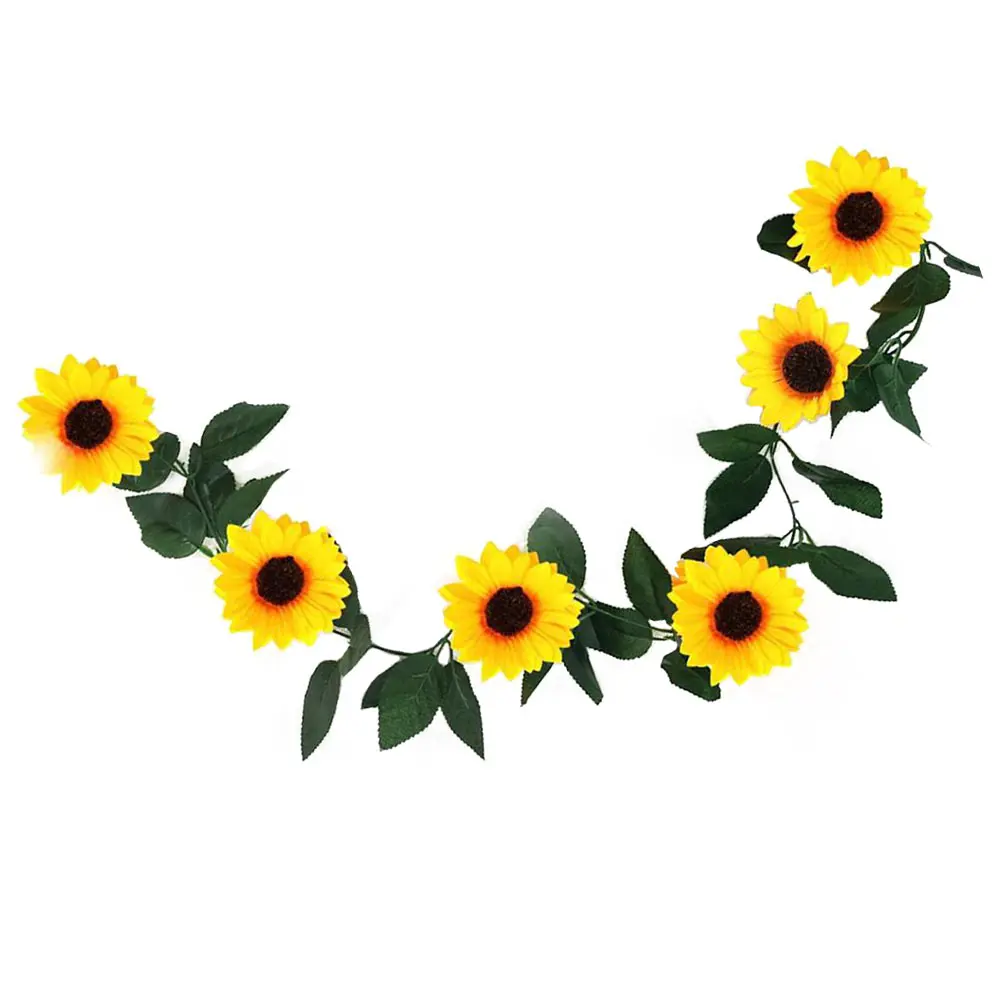

1 pc Sunflower Garland Artificial Vine Decor Yellow Green Leaf Hanging Rattan For Home Wedding Party Wall Door Garden Indoor