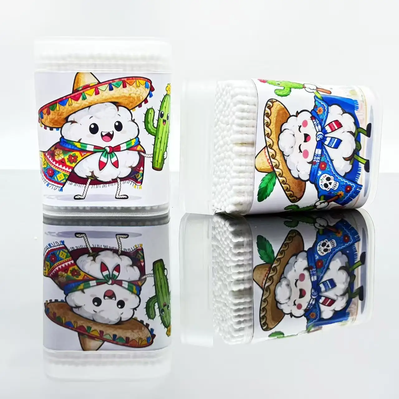 400개 멕시코 테마 양면 면봉, 창의적인 멕시코 시리즈 면봉, 흰색 얇은 원형 면봉