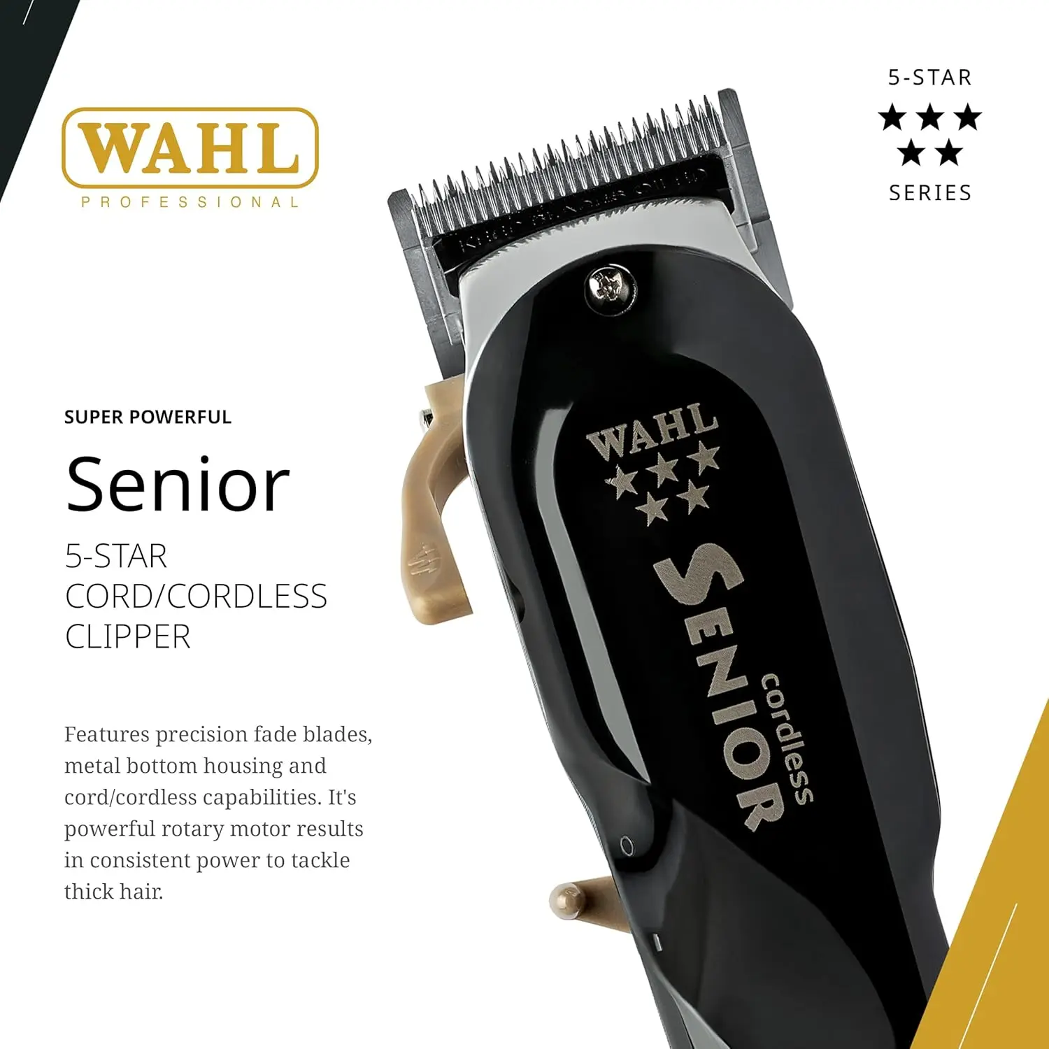 Professional 5 Star Cordless Senior Clipper, Precision Fade Blades, Metal Housing, 80-Minute Run Time