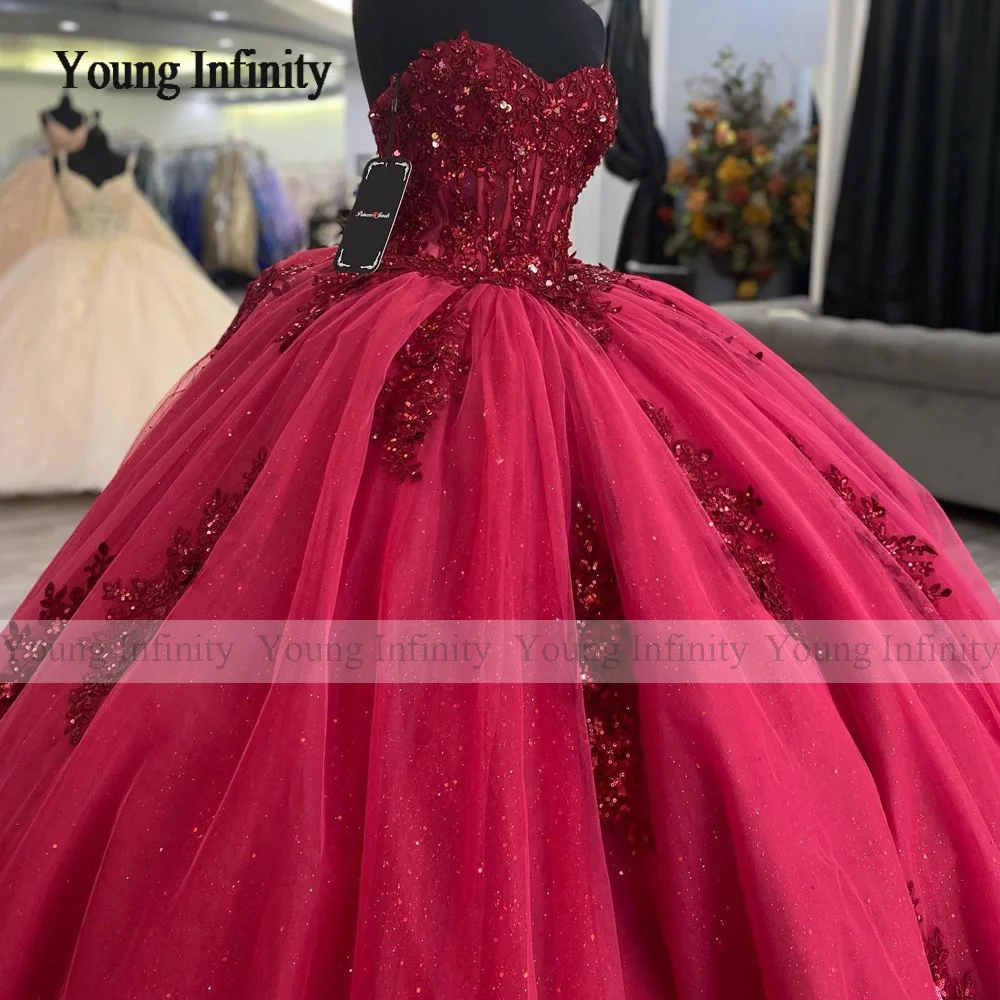 Red Quinceanera Dresses Ball Gown 2024 Backless Beading Lace Applique Bow Back Sweep Train Sweet 15 16 Years Old Birthday Miss