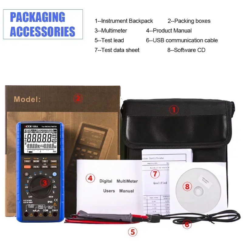 Meter189A Multimeter 55000 Counts rue RMS 1000V Multimetro PT100 Handhold