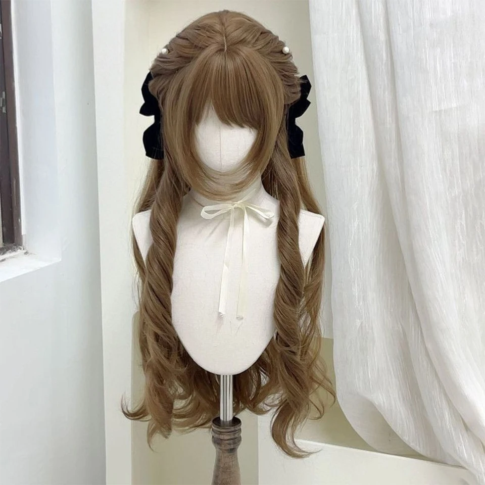 Soft candy roll wig Lolita style long curly hair trimming sideburns full head cover daily Cosplay Lolita outfit available
