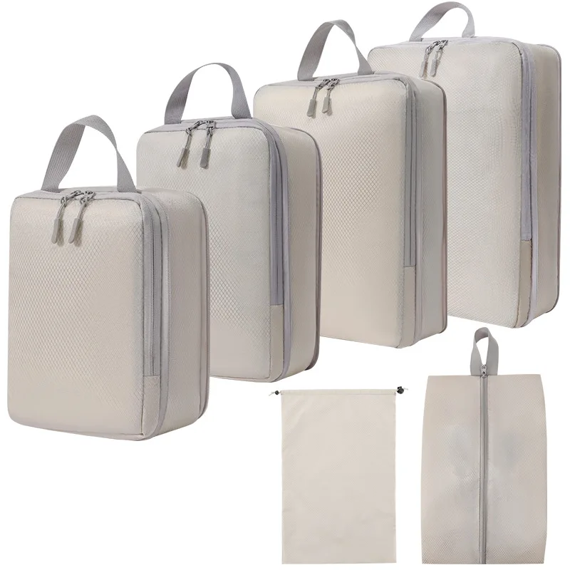 

Set/6 pcs Compressible Packing Travel Storage Bag Cubes Waterproof Suitcase Nylon Portable With Handbag Luggage Organizer