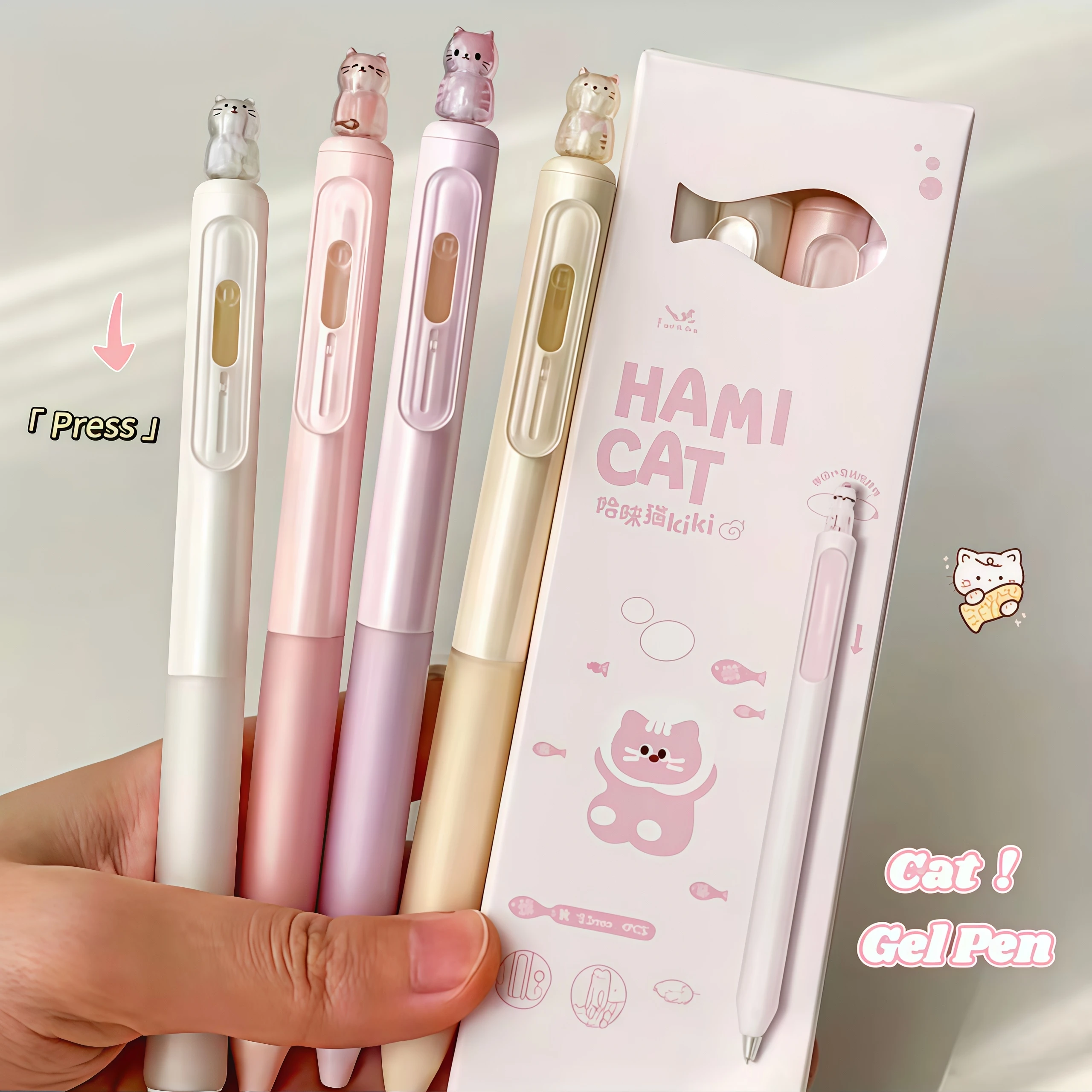 1 Box Kawaii Pink Cat Retractable Gel Pens,Soft Grip 0.5mm Quick-Dry ST Nib Smooth Writing, for Students Study Office & School S