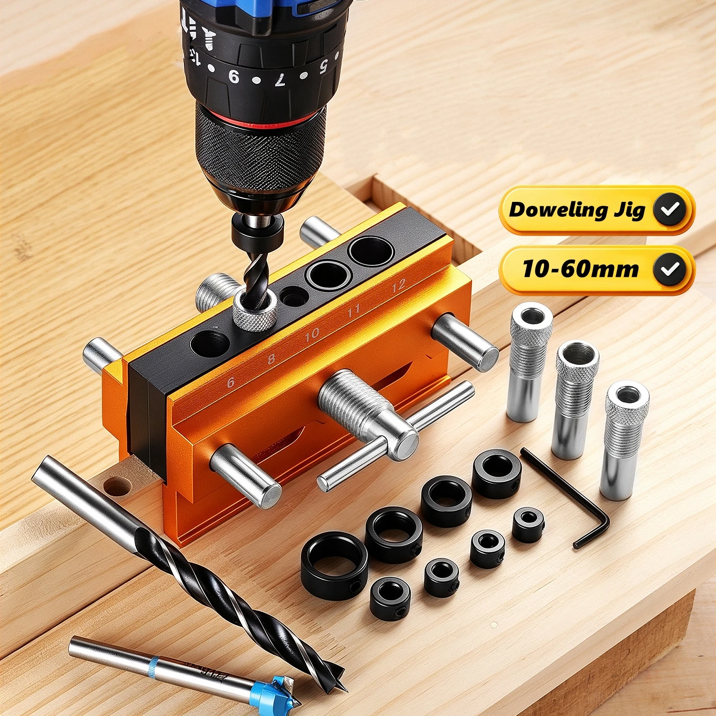 Self-Centering Doweling Jig Kit Vertical Center Puncher Pocket Hole Jig Drill Guide Woodworking Tools