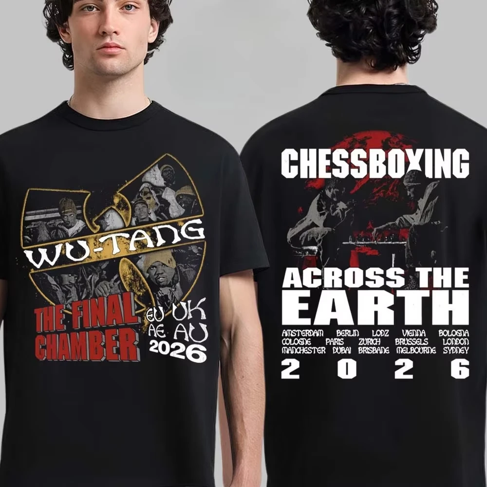T-shirt graphique Wu-Tang Clan The Final Chamber 2026 Tour avec logo photo de groupe, style Hip Hop Streetwear décontracté unisexe