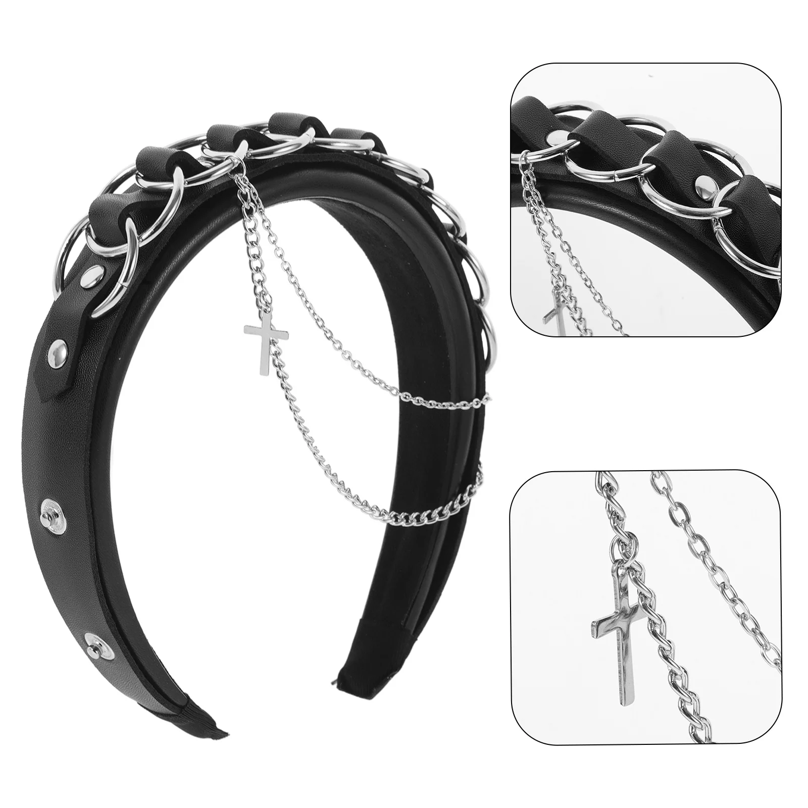 

Gothic Headband For Women Punk Lolita Hair Hoop With Chain Cross Design Festival Cosplay Party Headdress Hair Styling Accessory