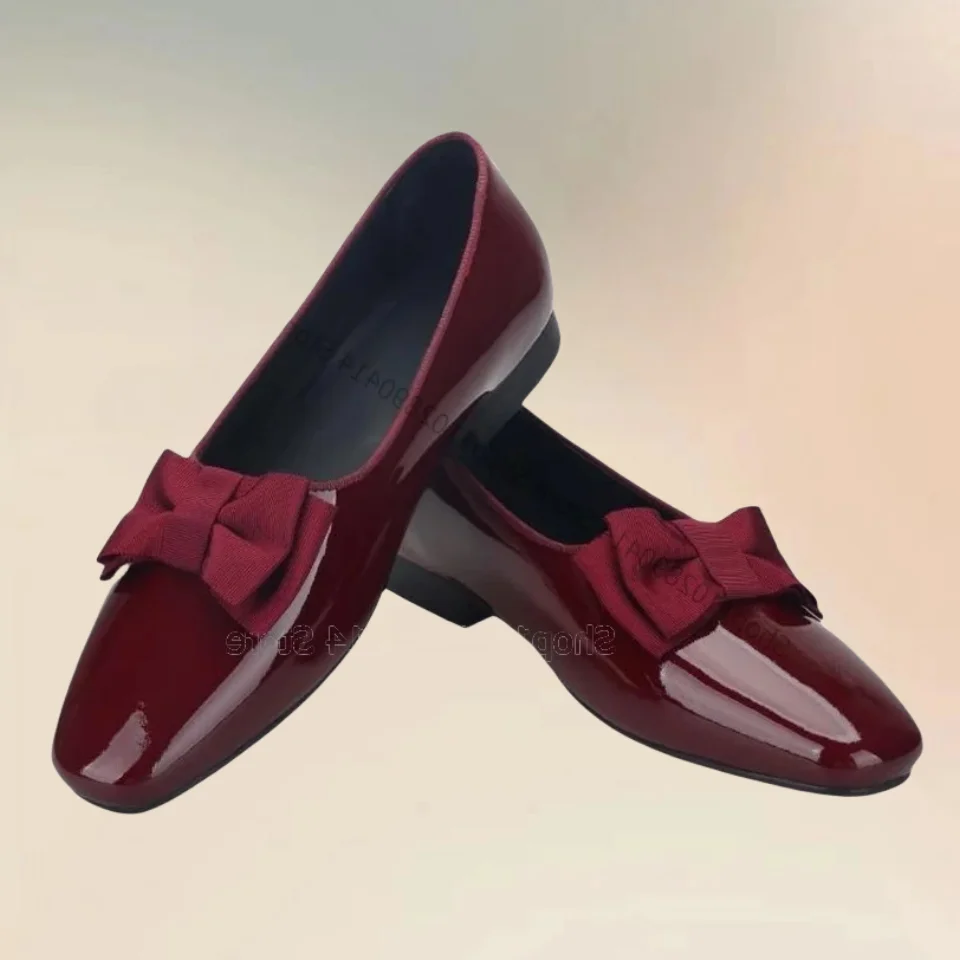 Bow Knot Decor Black Patent Leather Men Pumps Fashion Slip On Men Shoes Luxurious Handmade Party Banquet Office Men Dress Shoes