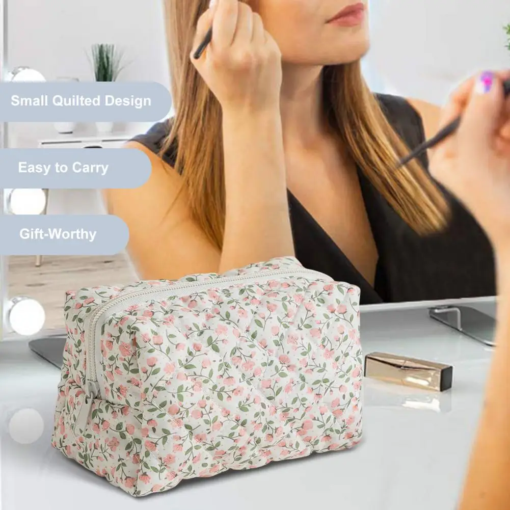 Portable Jewelry Organizer Floral Print Cosmetic Bag with Zipper Closure for Travel Toiletry Makeup Storage for Skincare