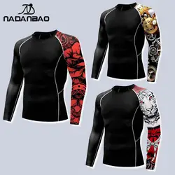 Nadanbao Quick Drying Long Sleeve Surfing Wetsuit for Men Gym Shirts Fitness T-Shirt Summer Swimwear Swimming Top Male Clothes