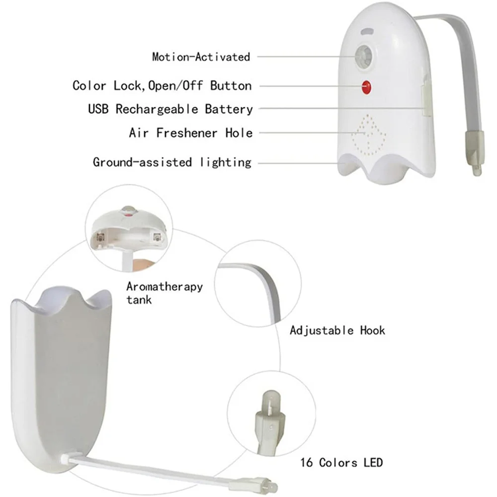 16 Colors Toilet Night Light PIR Motion Sensor Toilet Seat Light Waterproof USB Rechargeable WC Backlight For Bathroom Washroom