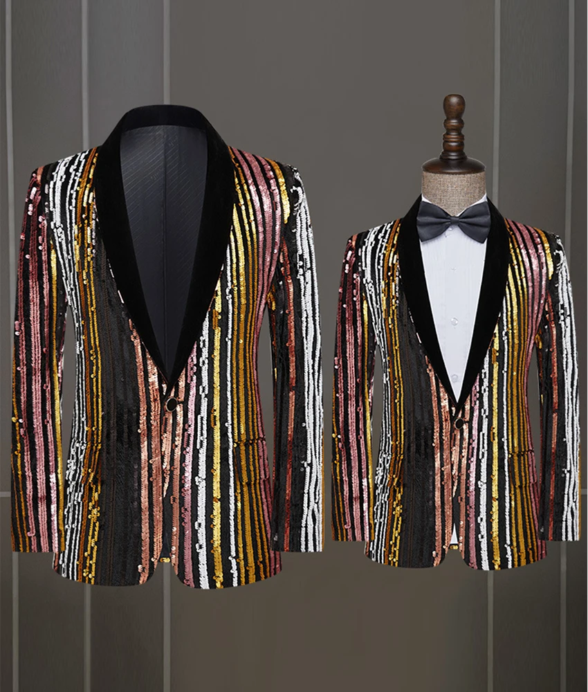 

Fashion Men's Sequin Blazer, Single Breasted Tuxedo Jacket for Groom, Best Man, Wedding Guest, Prom and Evening Party.