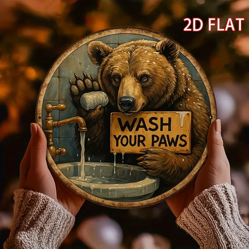 2D flach, 1 Stück Vintage Eisen Wand-Dekorationsschild – 20,3 x 20,3 cm, rustikale Badezimmer-Küchen-Café-Dekoration mit „Waschen Sie Ihre Pfoten