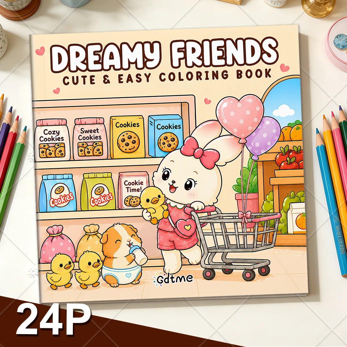 Dreamy Friends Coloring Book Wholesome Cute Rabbit & Little Pets Market Scenes Stress Relief Relaxing Art Drawing Book for Adult