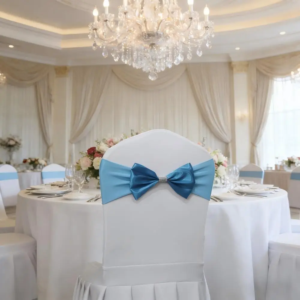 10-teilige Hochzeitsdekoration, Spandex-Stuhl-Schärpenbänder, Fliege mit glitzernder Diamantschnalle für besondere Anlässe, Geburtstagsfeier – Detail 14