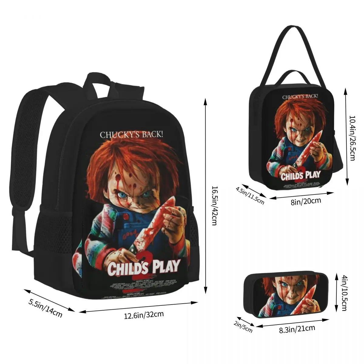 Dobre chłopaki dziecięce plecaki Chucky Bookbag chłopięce torby szkolne dziecięce plecaki plecak na Lunch pokrowiec na długopis trzyczęściowy komplet