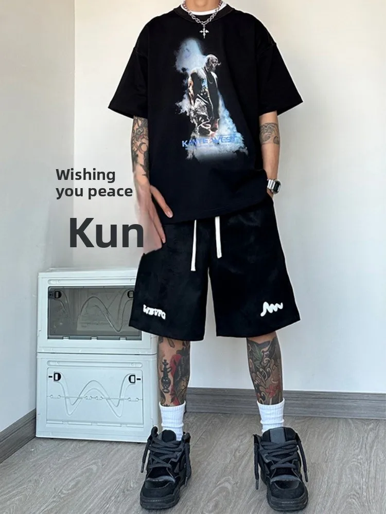 

Мужские летние брюки из замши в американском уличном стиле, большие размеры, оверсайз, повседневные, для баскетбола, дышащие, комфортные