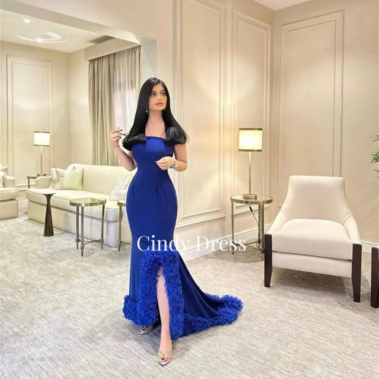 

Cindy Sexy Long Party Dresses Evening Women Blue Women's Luxurious Tail Woman's Dress Mermaid Gala Saudi Arabia Elegant Luxury