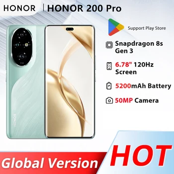 כבוד 200 גרסה גלובלית פרו 5g טלפון חכם Snapdragon 8s gen 3 6.78 