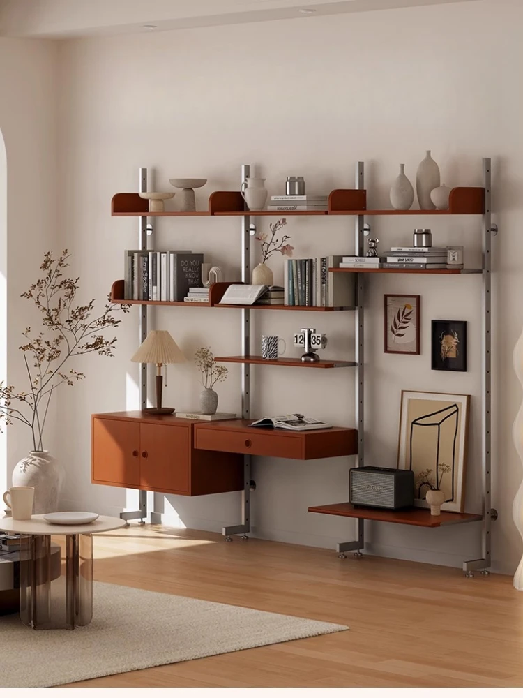 Vintage wall living room combination on wall track open baffle storage rack