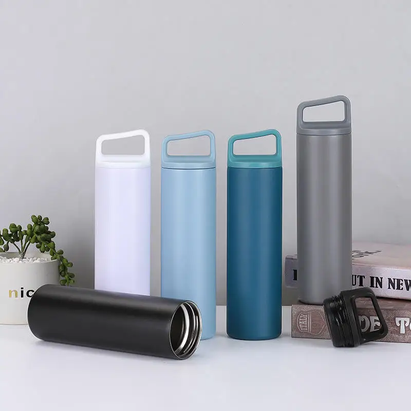 20oz Insulated Water Bottle with Sloping Handle Stainless Steel Thermos Flask Fits in Car Cup Holder for Sports, Travel, School view 6