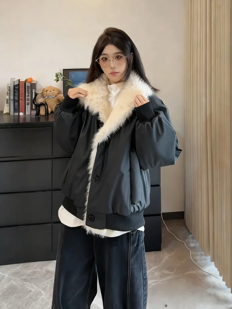 

Мужская зимняя куртка в американском ретро-стиле с меховым воротником, свободного кроя, из хлопка, с длинными рукавами, на пуговицах