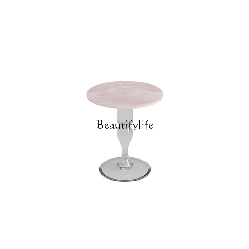 

Designer natural powder jade marble small coffee table light luxury acrylic crystal edge table