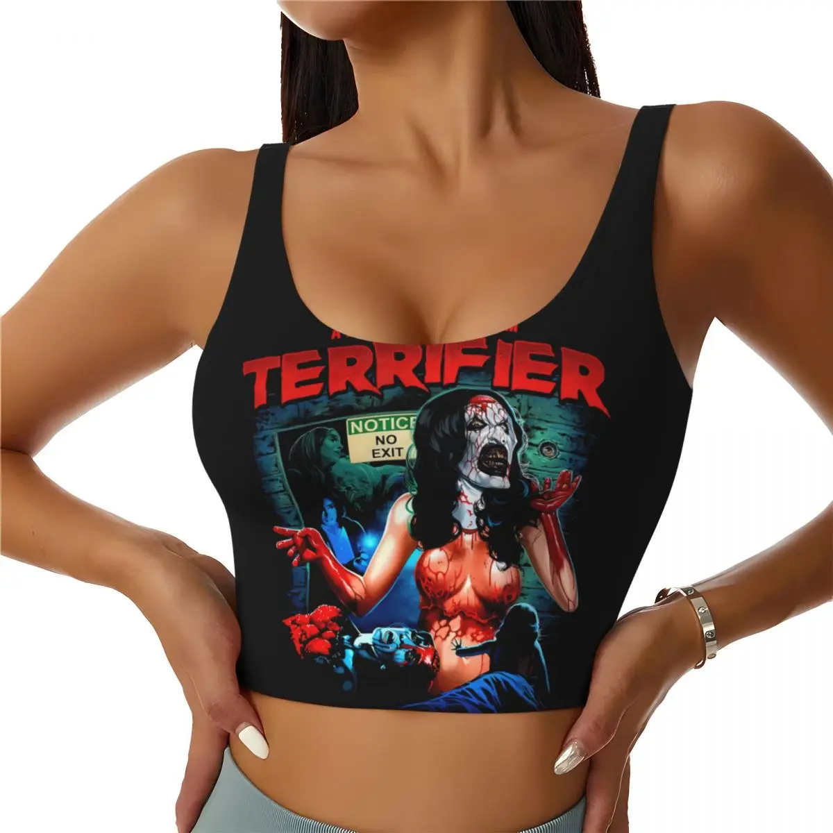 Custom Women's Retro Terrifiers Horror Film Sports Bra High Impact Gym Workout Running Crop Tank Tops