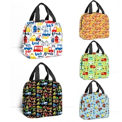 Cute Tractor Print Insulated Lunch Bag Thermal Kawaii Ambulance Fire Engine Truck Tote Bags Cooler Picnic Food Lunch Box Bag