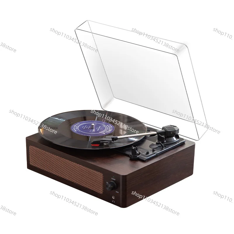 Vinyl Record Player Dustproof Player with Cover Wireless Bluetooth Wooden Vintage Gramophone Gift