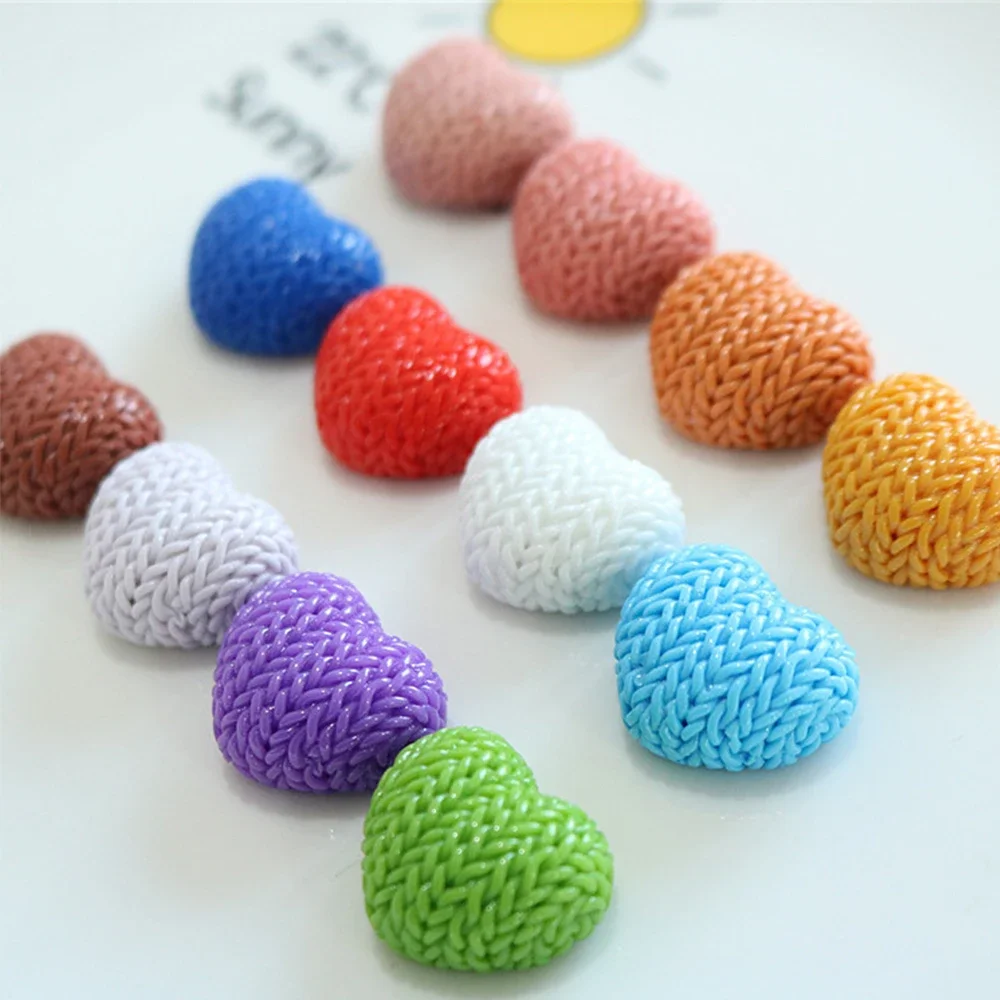 Miniatura Resina Plana Voltar Cabochões, Brilhante Série Coração De Malha, Hairpin Scrapbooking, DIY Home Decor, Acessórios Artesanais, 10Pcs