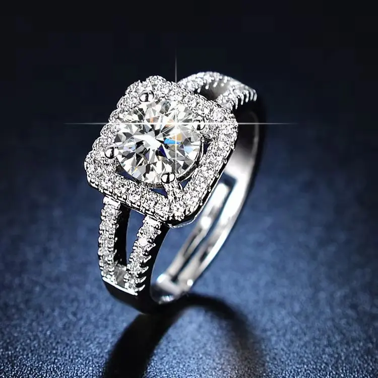 Double layered tiger claw square zircon ring paired with mini full diamond wedding ring size 6 7 8 9 10