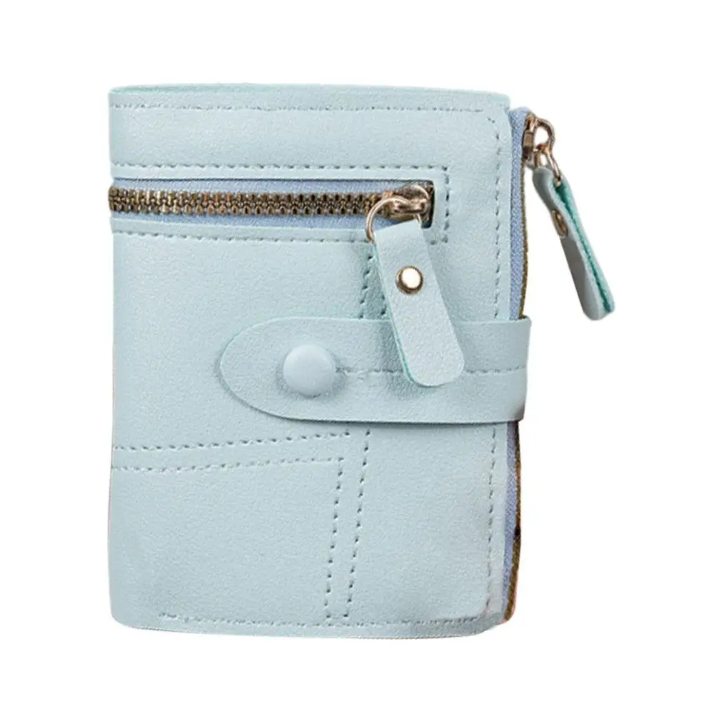 محفظة بأزرار بلون سادة متعددة الاستخدامات من جلد البولي يوريثان بتصميم قصير محفظة رفيعة للغاية محفظة نسائية للاستخدام للسيدات