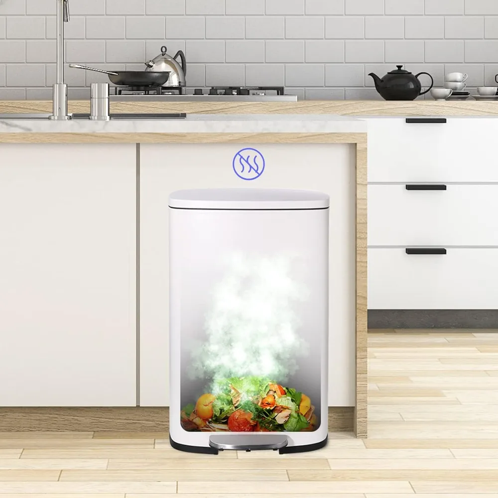 سلة مهملات increkid سعة 13.2 جالون، سلة قمامة مطبخ من الفولاذ المقاوم للصدأ مع دلاء داخلية وغطاء مفصلي، خطوة مستطيلة على الغبار