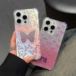 INS Cute Glowing Butterfly Phone Case For Oppo Reno 12 11 10 8 7 6 Z F T Pro Plus 4G 5G Anti Fall Bling Airbag Back Cover