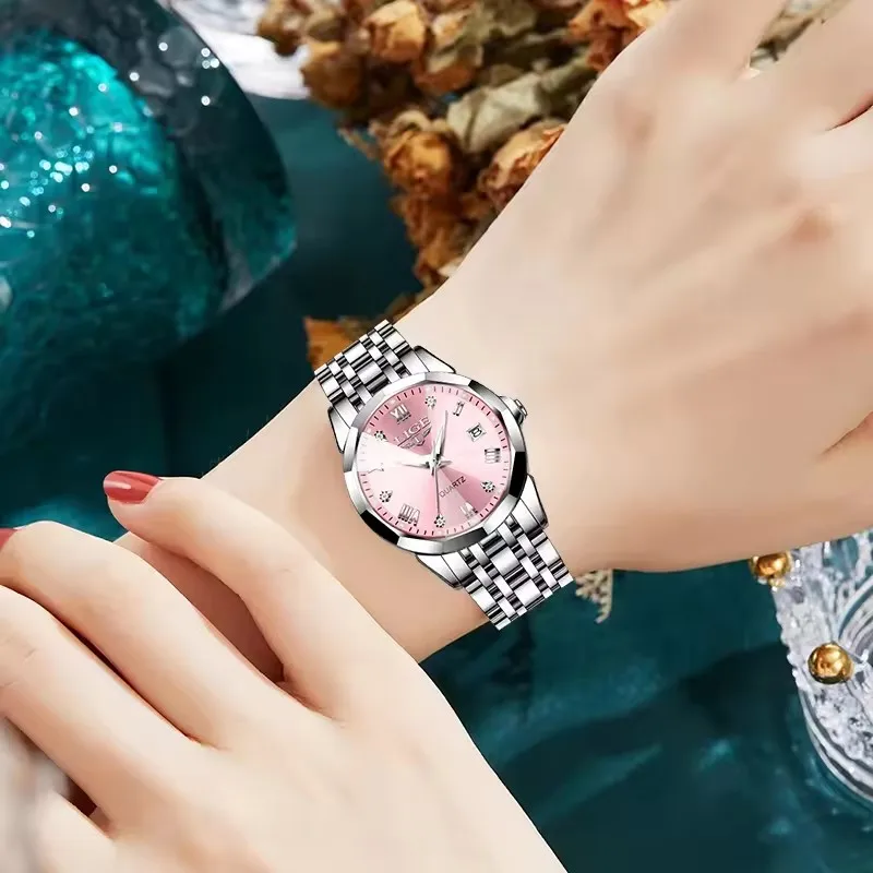 LIGE Orologio da polso da donna con movimento al quarzo stile semplice nordico ultrasottile elegante Orologio da donna con cinturino in acciaio inossidabile alla moda