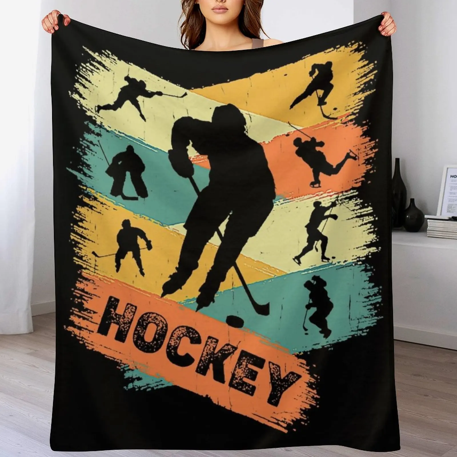 

Retro Hockey Player T-Shirt Throw Blanket Year Round Soft Comfortable Blanket for Home
