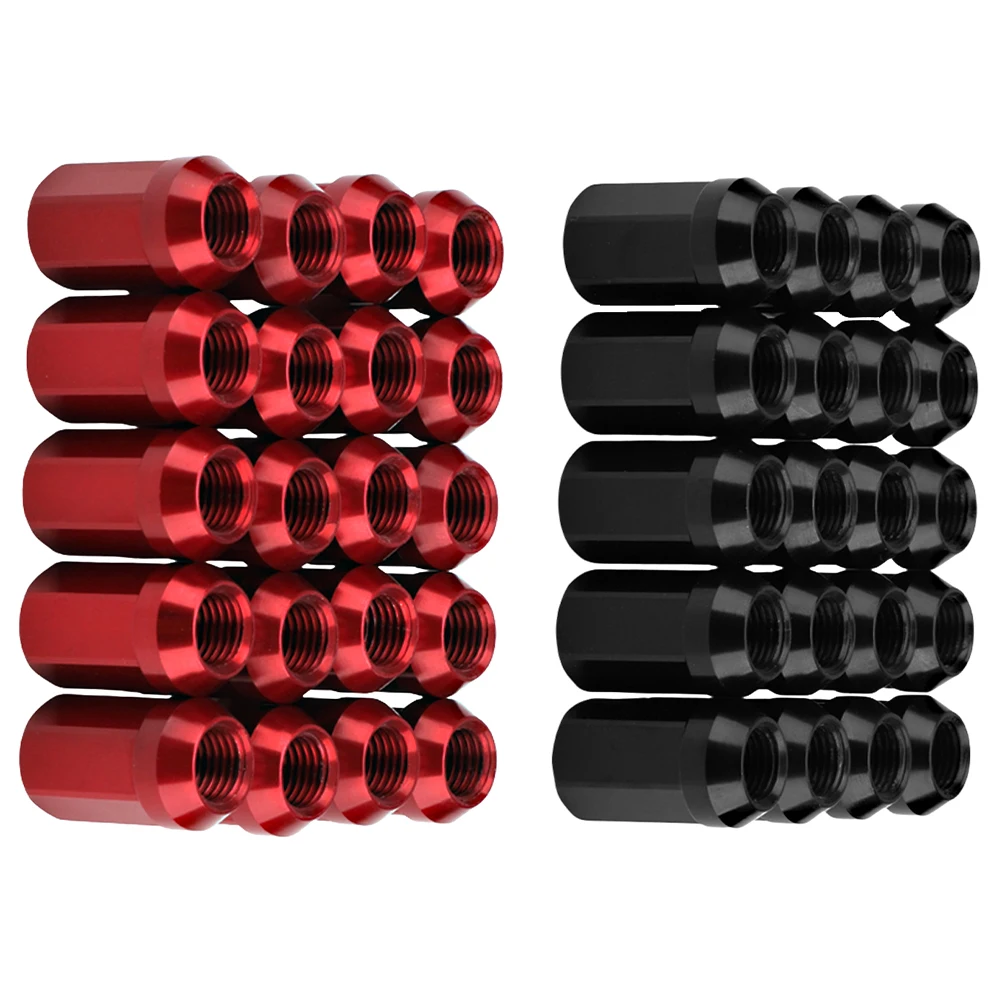 20pcs Lug Nuts M12X1.5 Aluminum Red Wheel Nuts Hex 19mm Closed End Cone Seat Car Accessories