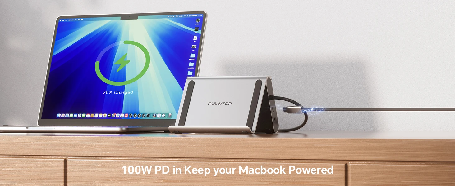 PULWTOP USB-C Dockingstation Ständer Laptop-Dock mit 2 HDMI, PD, Ethernet, USB A/C 10Gbps, Audio, SD/TF, USB 2.0 – Detail 6