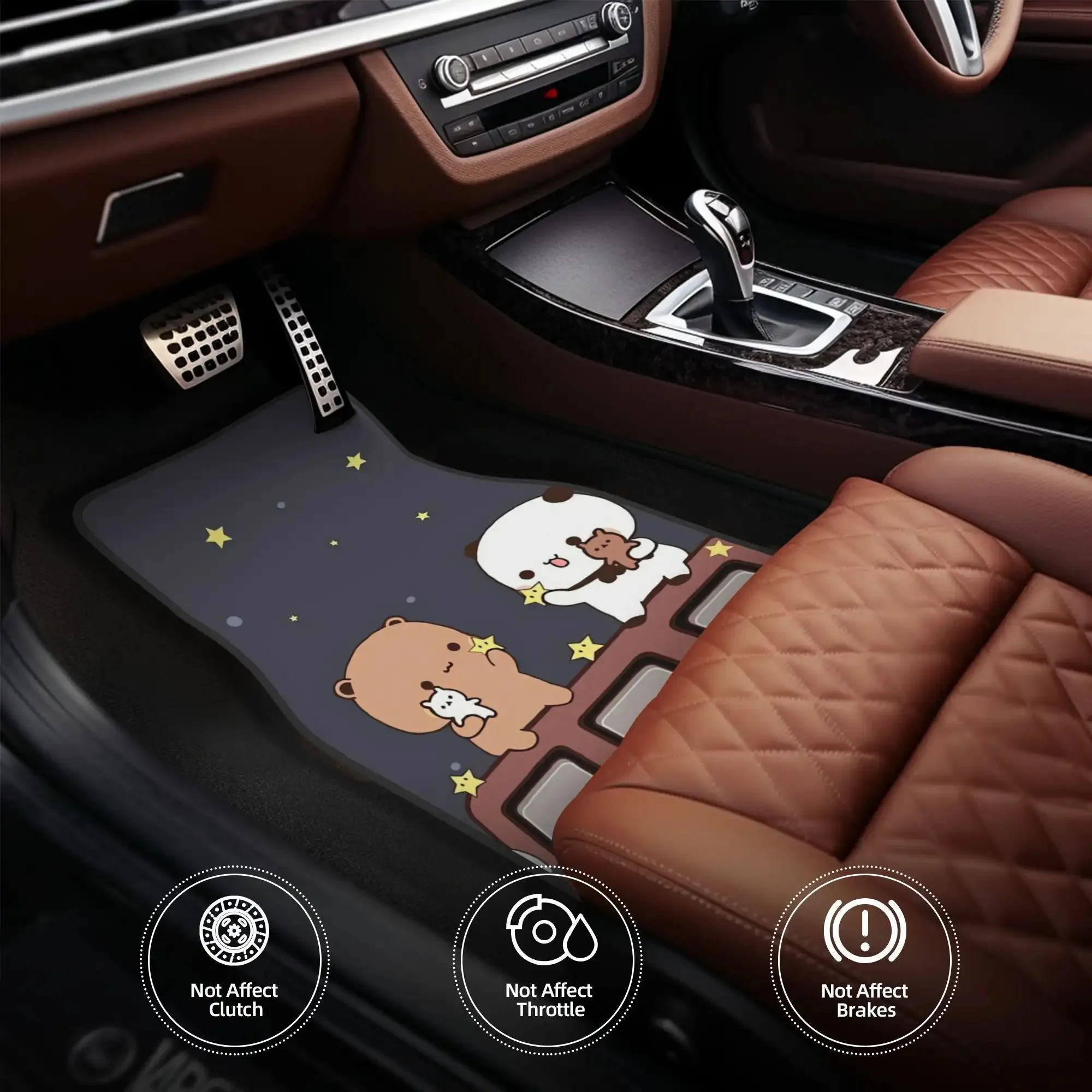 4pcs Bubu And Dudu Together Car Floor Mats - Durable Polyester Fiber, Playful Design With Cute Cartoon Characters, Non-Slip Grip