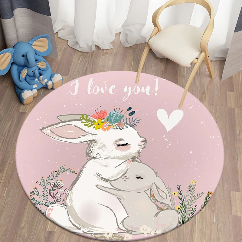 Children\'s Anti-Slip Mat Decorative Carpet Cartoon Rabbit Print  Round  Living Room Floor