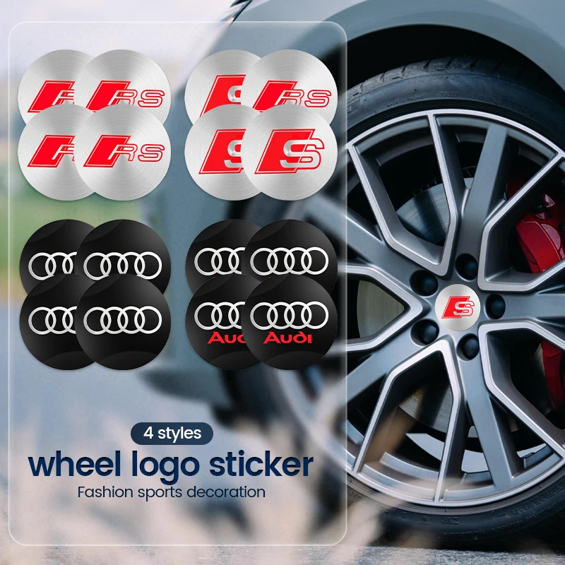 4PCS 56mm Car Styling Wheel Hub Caps Emblem Badge Stickers Decoration for AUDI S RS A3 A4 B8 8P 8V A6 C7 A5 Q5 B7 B6 B9 Q7 A1