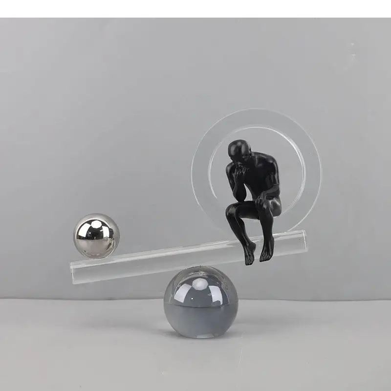 Seesaw Player Thinker Figures Sculpture Ladder Climber Crystal Ball Base Ornaments Desk Decoration Abstract Character Statue